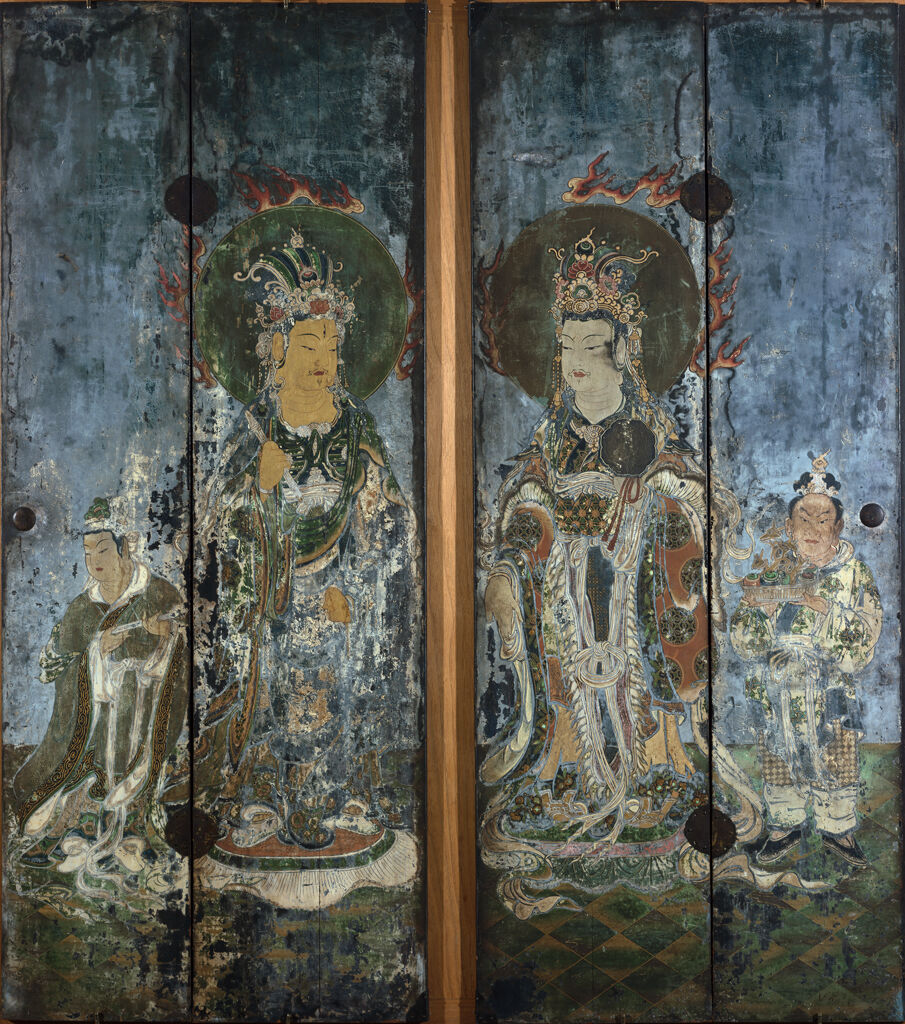 Pair Of Shrine Doors Depicting Brahmâ (Bonten) Deva Of The Sky And Indra (Taishakuten) Deva Of The East, Two Of The Twelve Deva Kings (Jūniten) With Attendants