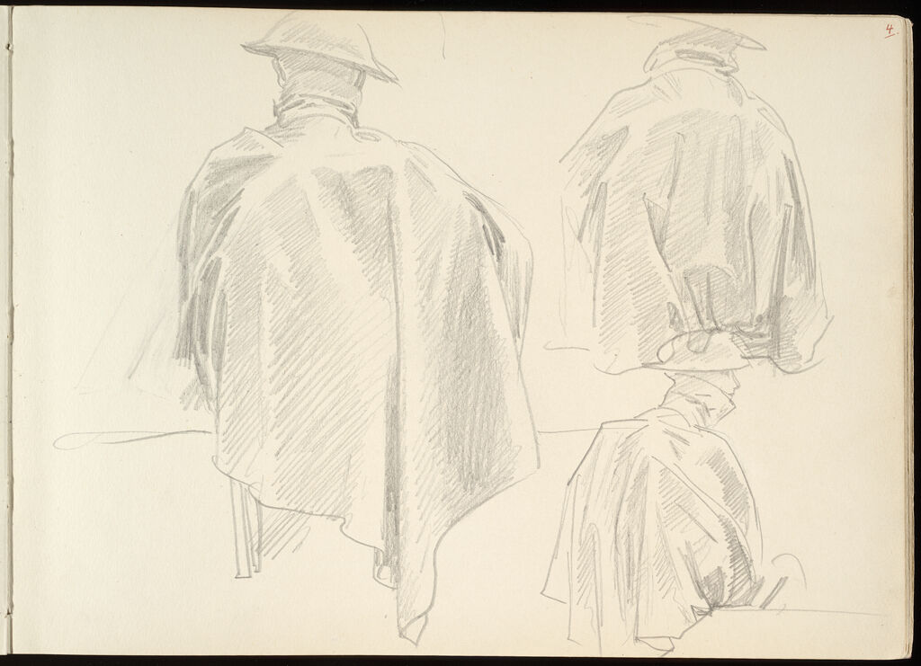 Sketches Of Soldiers In Rain Capes (Recto And Verso)