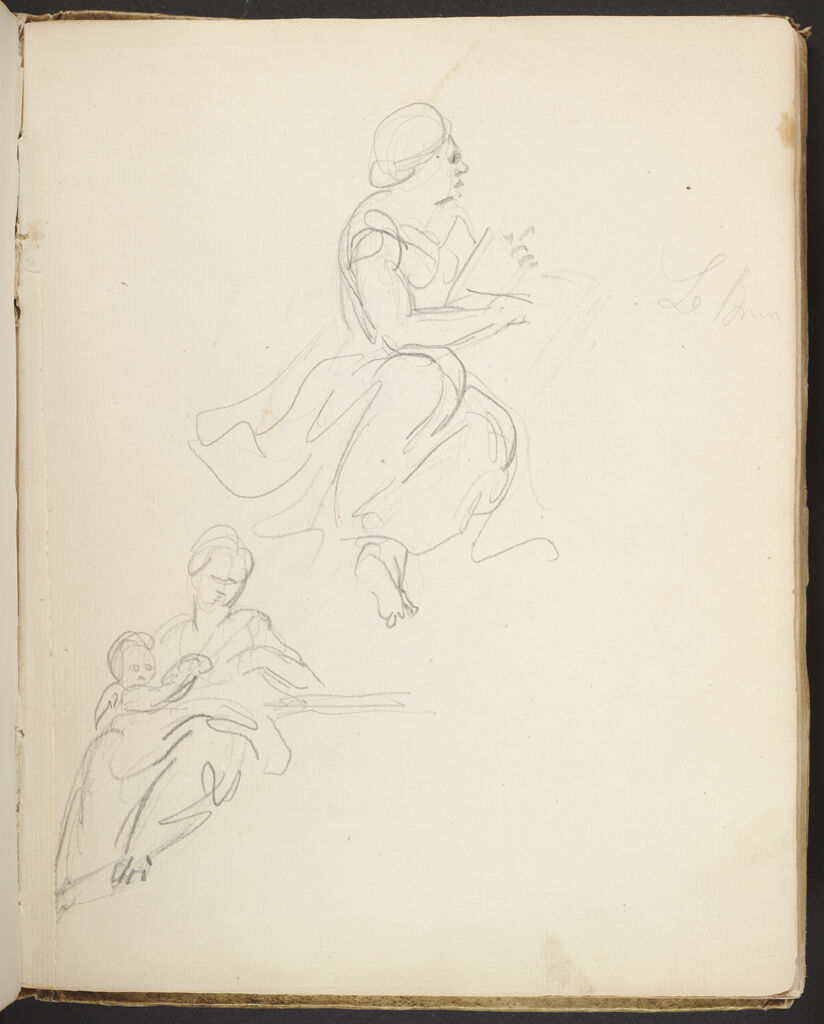 Blank Page; Verso: Seated Female Figure Writing In A Book; Seated Female Figure With Child