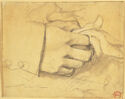 A drawing of a right hand holding a glove.