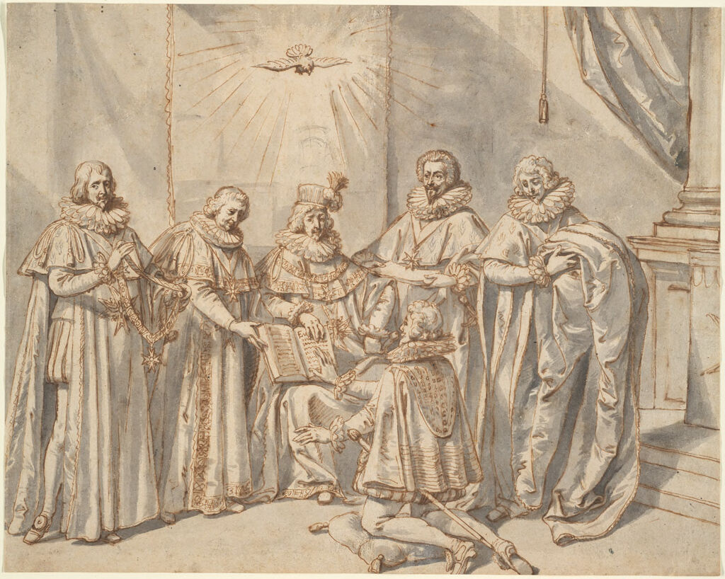 The Duc De Longueville Receiving The Order Of The Holy Spirit; Verso: Study For Charles Duret De Chevry