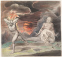 A group of nude figures in an ominous landscape