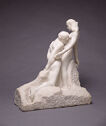 A nude man kneeling before a nude woman in white marble