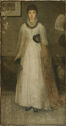 Portrait of young woman in white gown