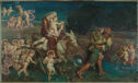 A woman and a baby are seated on a donkey, with a man and many babies surrounding them.