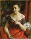 Portrait of woman in off-shoulder red dress