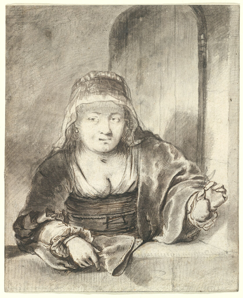 Woman In Window With A Pear