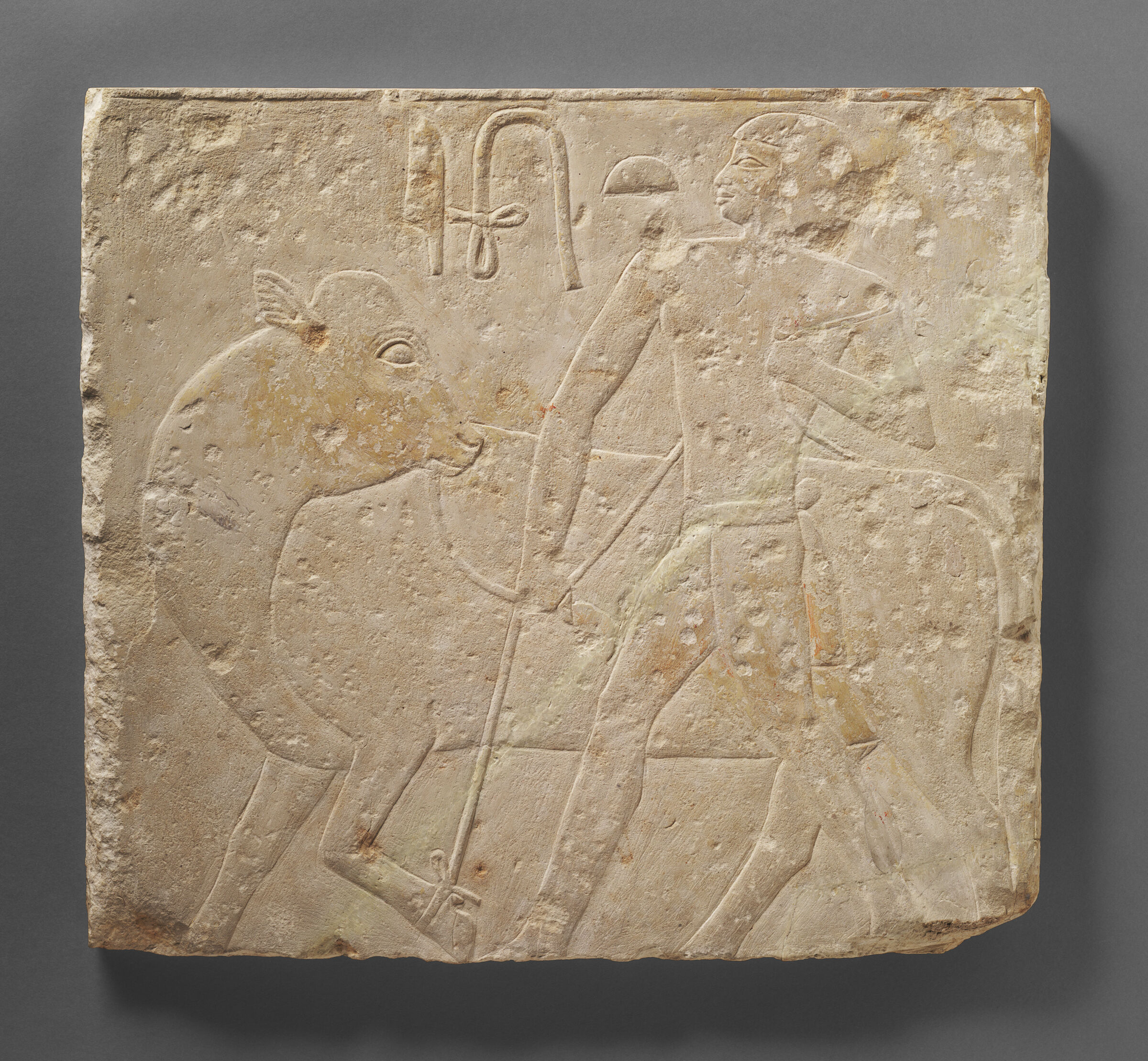 Relief Fragment From The Tomb Of Niankhnesut: Man Holding A Cow By A Rope