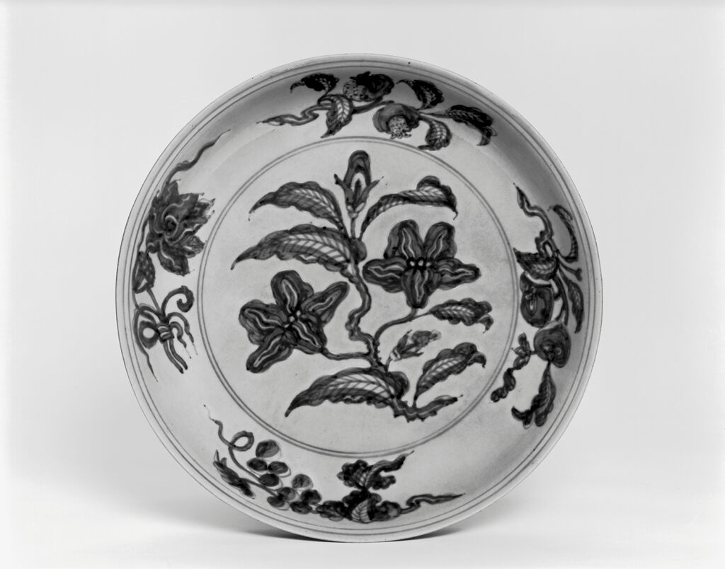 Large Circular Dish With Decoration Of Flowering And Fruiting Branches