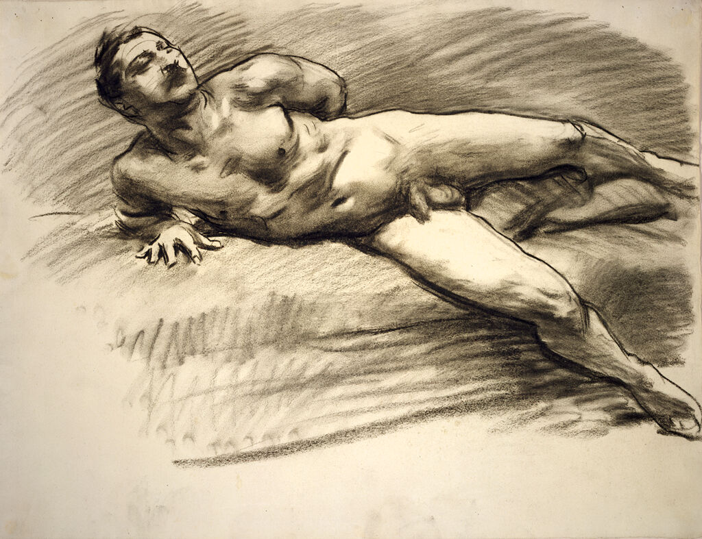 Recumbent Male Nude Leaning On His Right Forearm