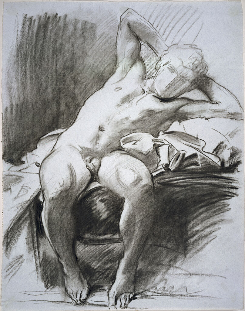 Male Nude Reclining; Verso:  Study Of A Male Nude
