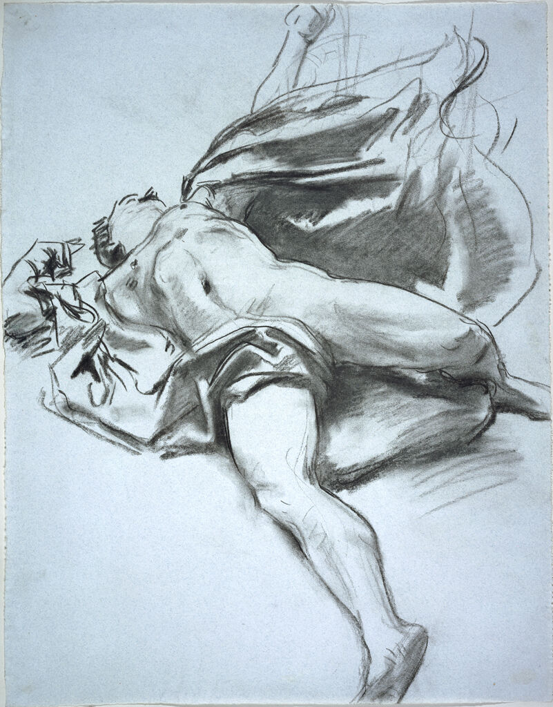 Male Nude Reclining With Drapery