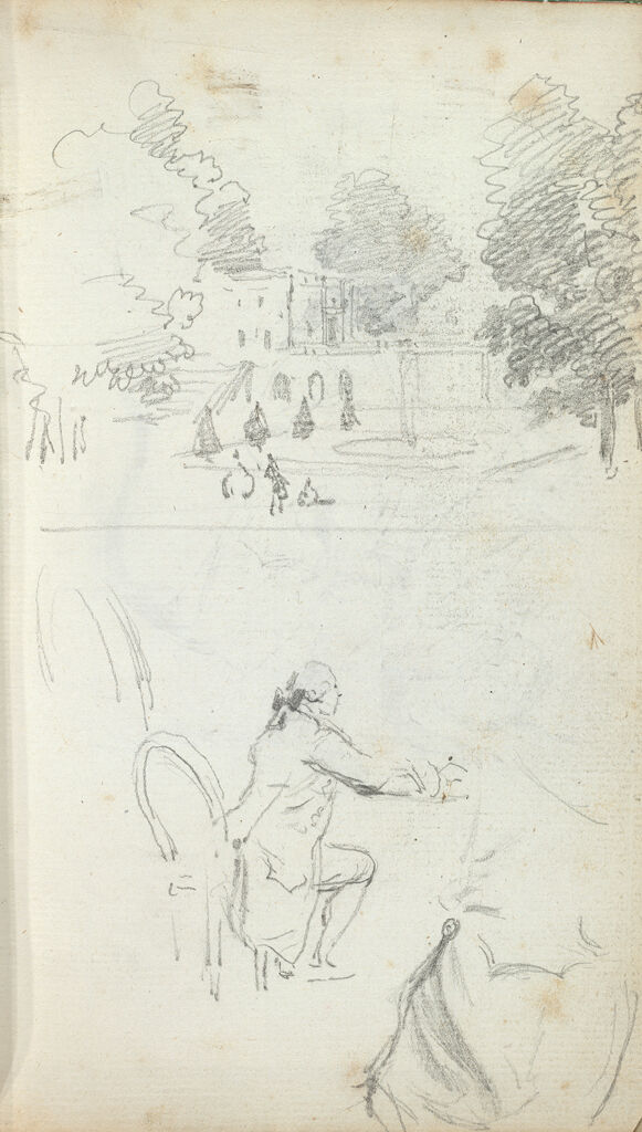 Landscape; Man Seated At A Table; Verso: Two Monkeys In Costume