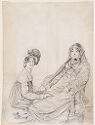 A drawing of two seated women.