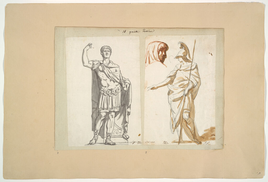 Standing Male Figure Wearing A Helmet And Carrying A Spear; A Youthful Head In Profile To The Right (The Roman Album)