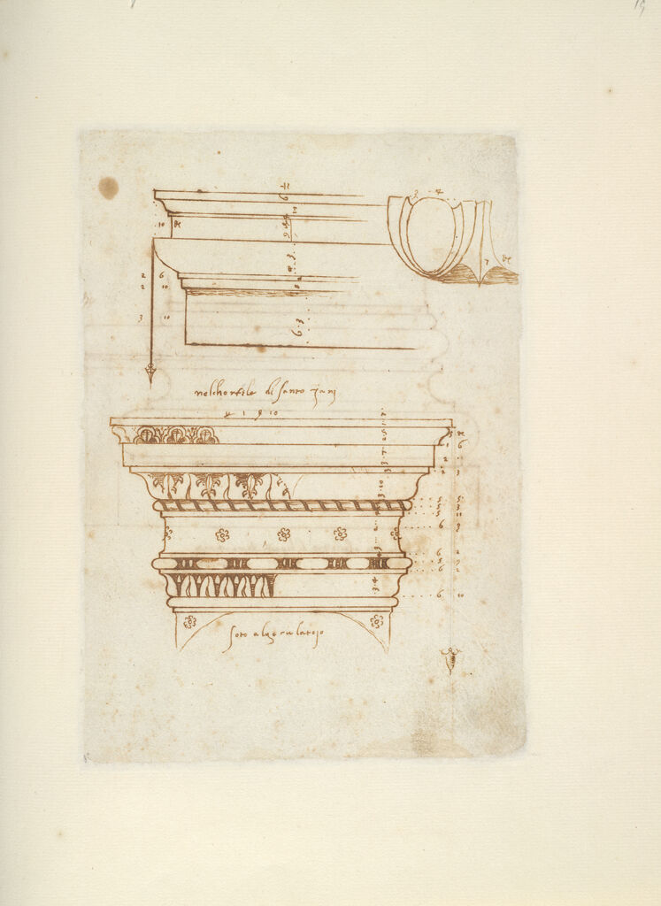 Two Ionic Capitals; Verso: Base Of Column