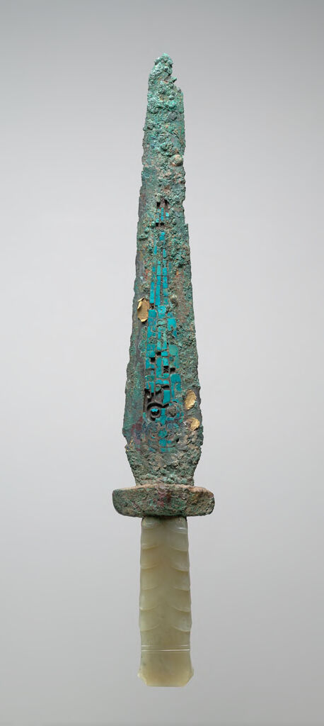 Ornate Jade Handle On An Eastern Zhou- Or Han-Period Bronze Dagger