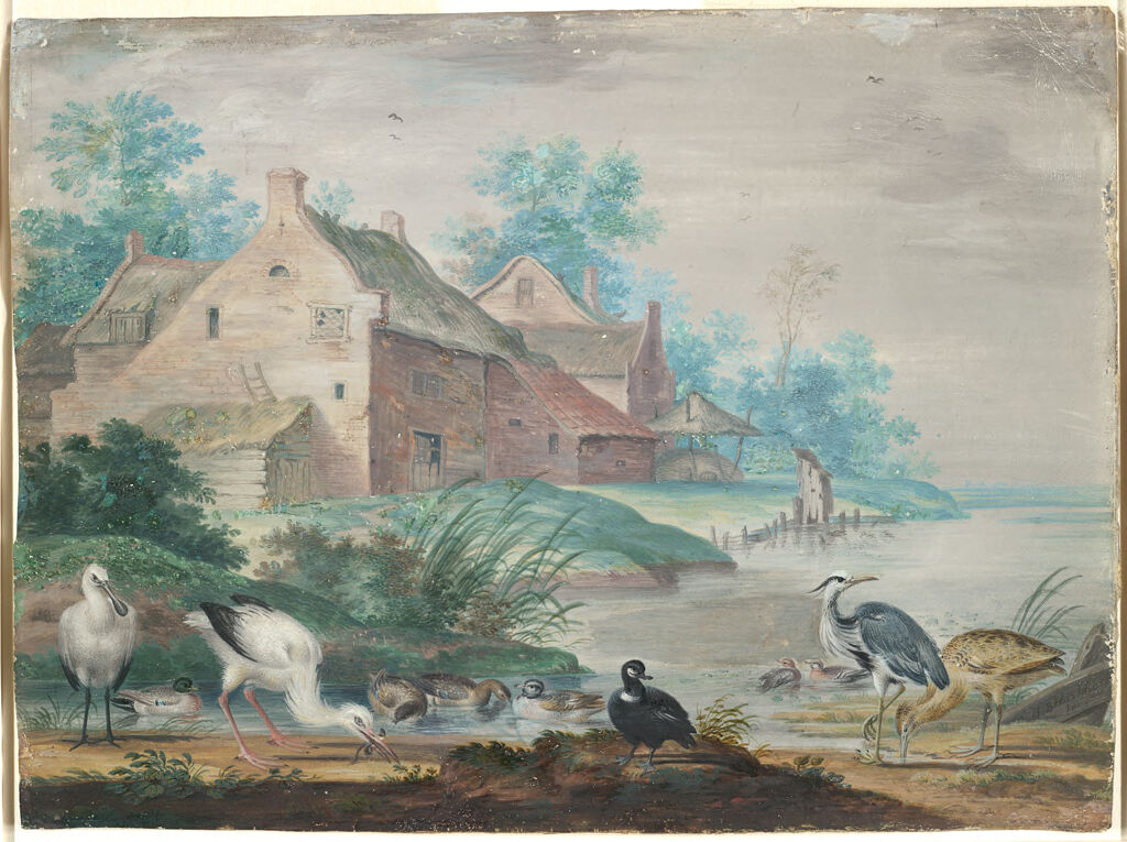 Landscape With Waterfowl By A River