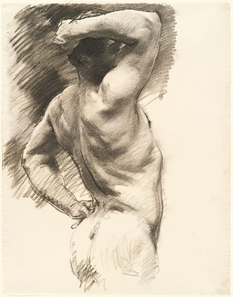 Male Nude Seen From Behind, Arm Raised Over Head