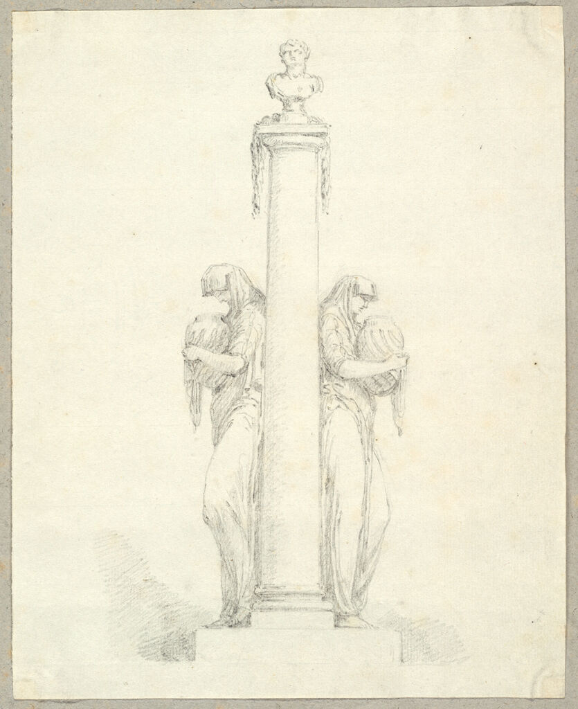 Women With Water Jars Flanking A Column