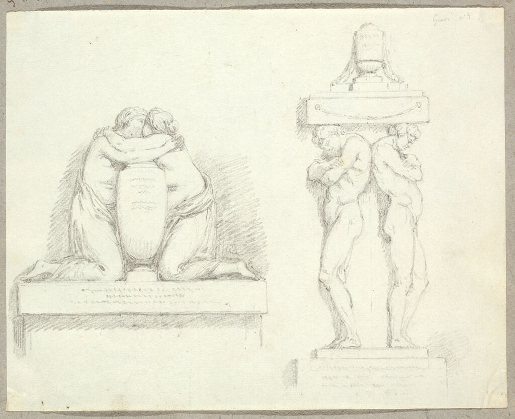 Embracing Figures With Urn; Trophy Supported By Standing Male Nudes