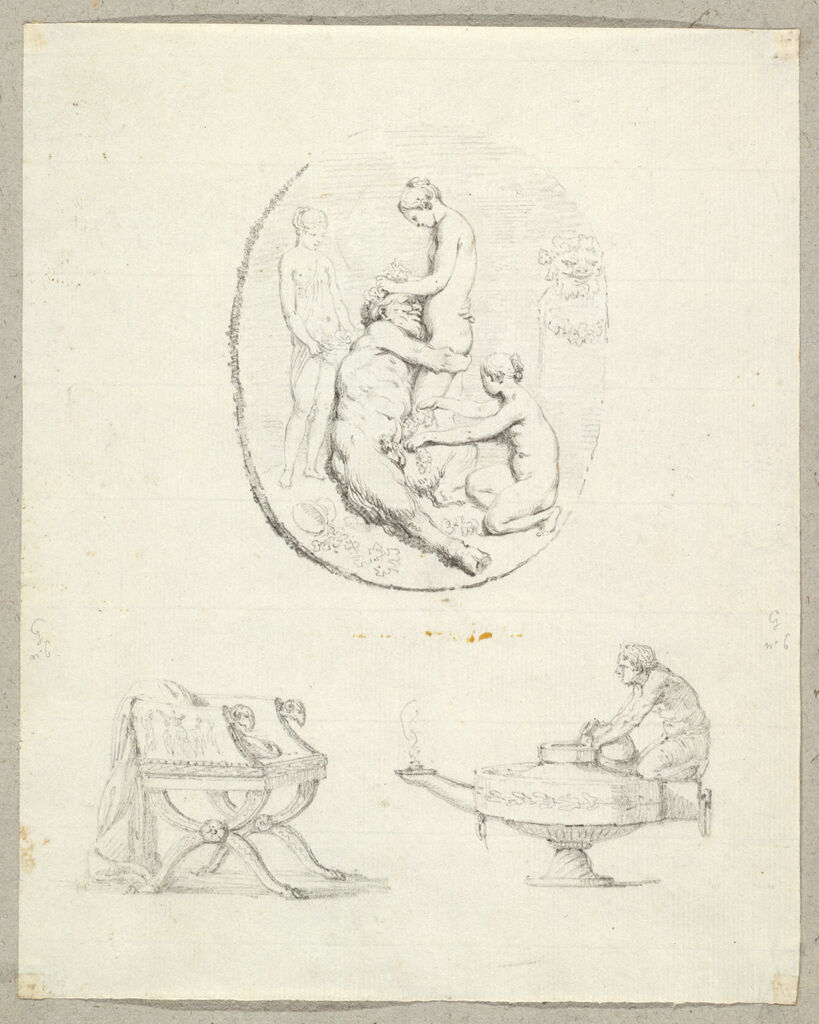 Satyr With Three Women; Studies For Chair And Oil Lamp