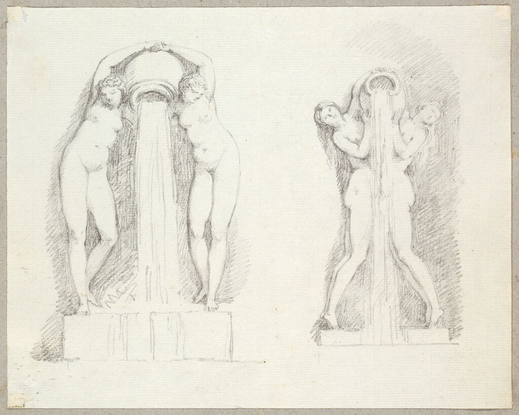 Two Studies For Fountains With Two Nude Women Holding A Water Jar