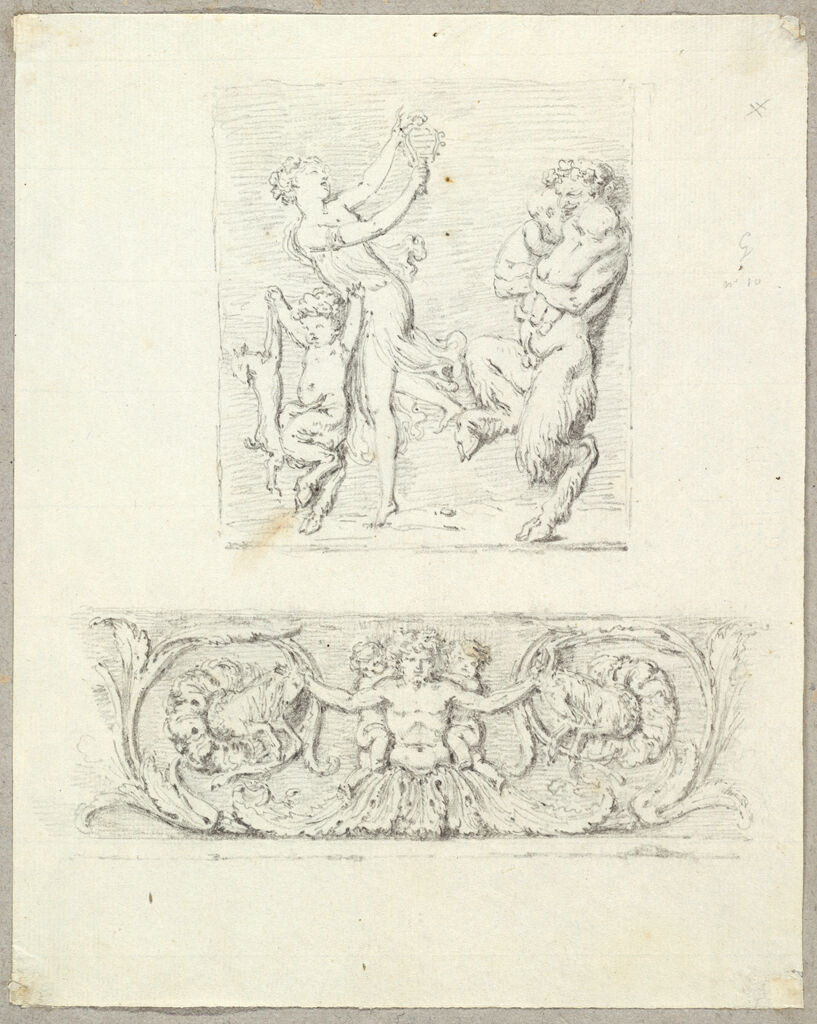 Reveling Satyr, Maenad, And Children; Study For Architectural Frieze With Mythological Figures And Goats