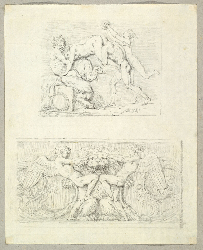 Maenads And Satyrs Frolicking; Study For A Decorative Relief With Lion's Head And Winged Male Figures