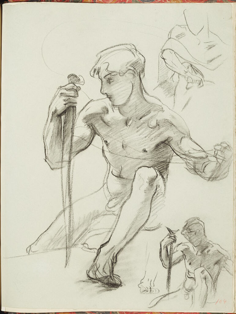 Three Studies Of A Seated Angel With Sword For 