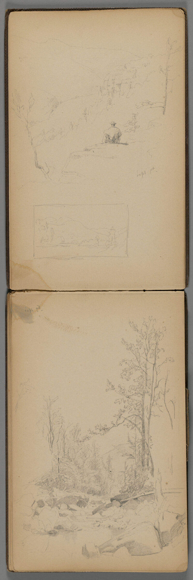 Landscape With Rocky Stream; Verso: Landscape With Log Cabin And Small Landscape