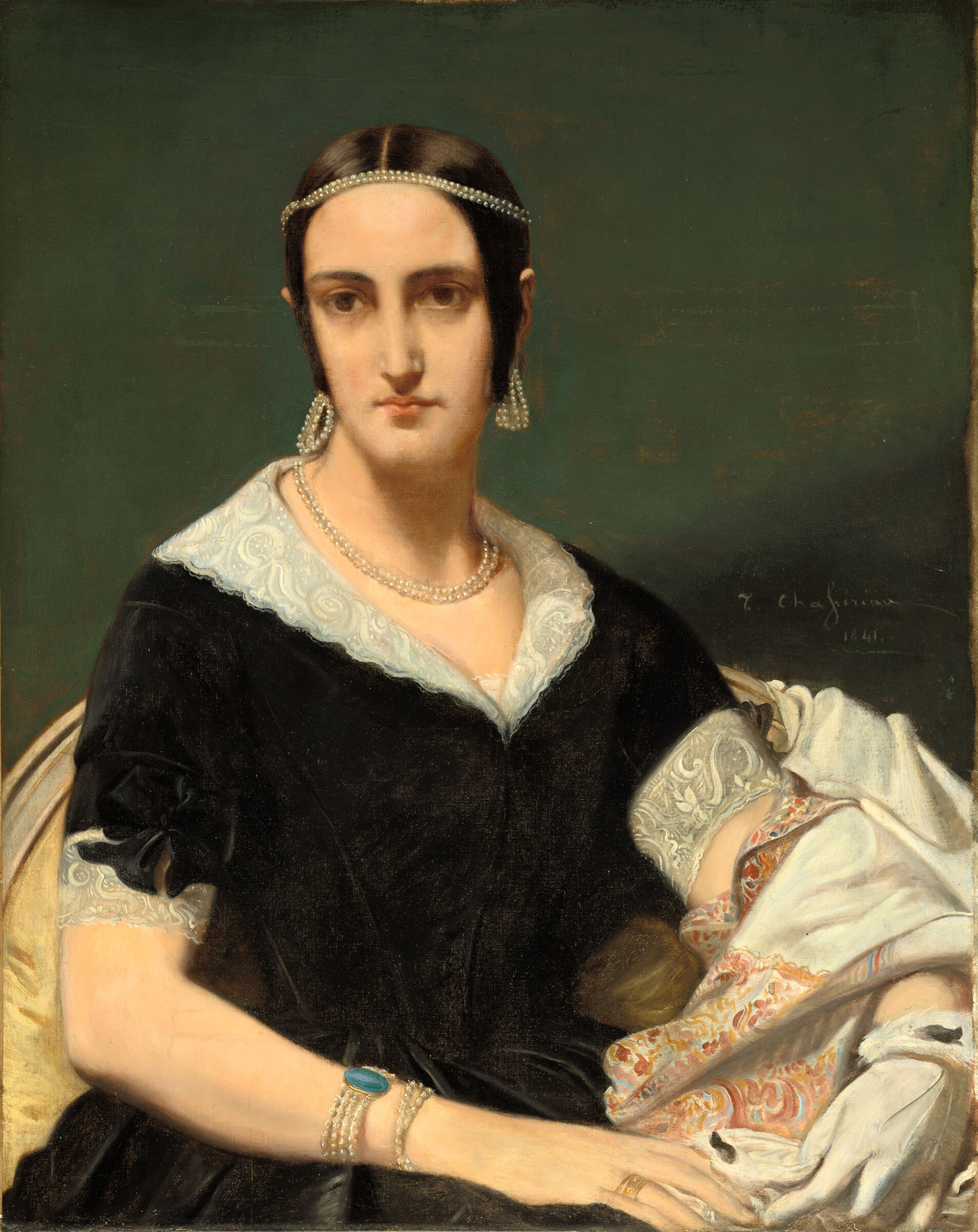 Portrait Of A Young Woman With Pearl Necklaces