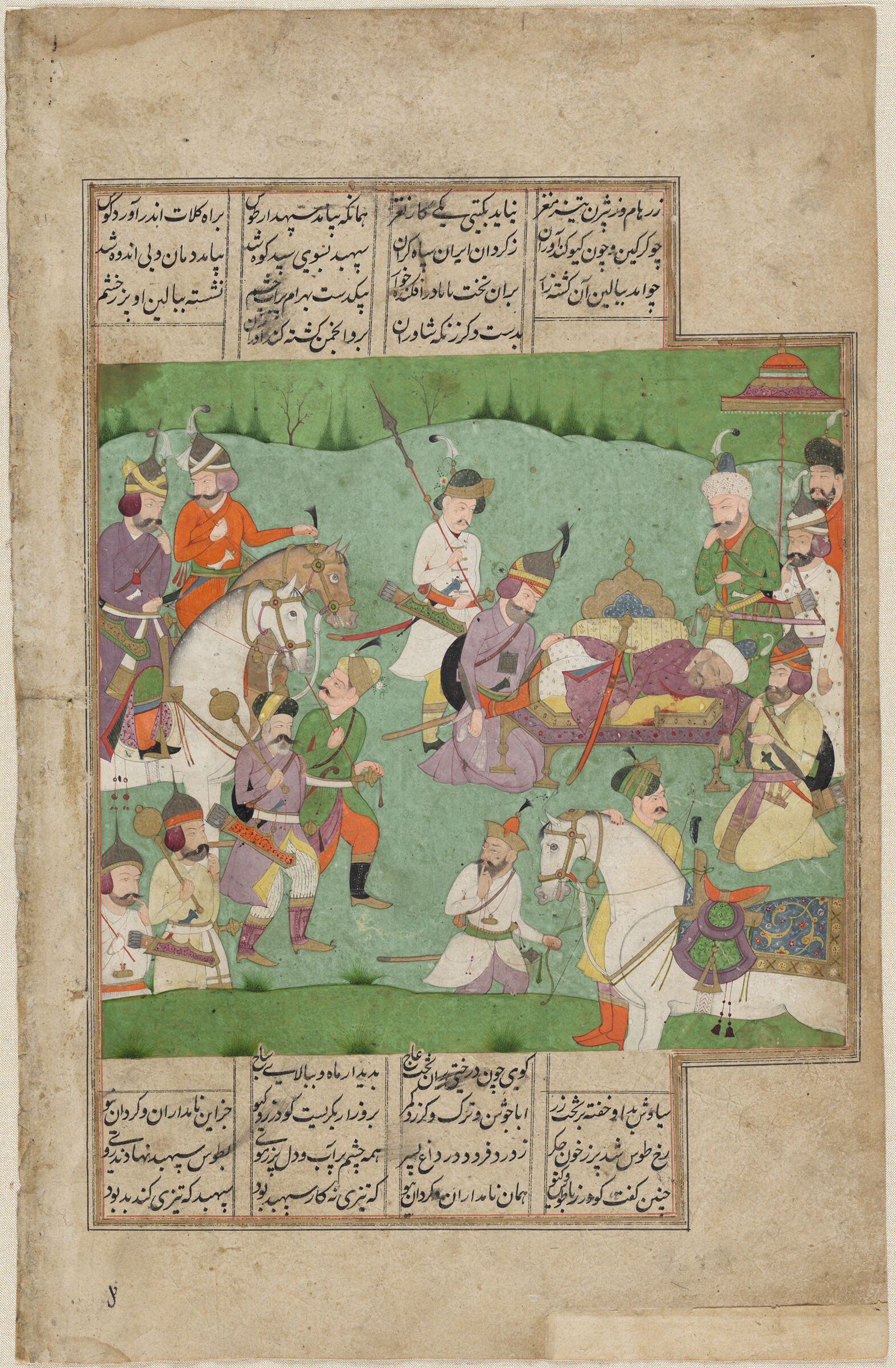 Bahram And The Iranians Find The Body Of Forud (Text Recto; Painting Verso Of Folio 168), Illustrated Folio From A Manuscript Of The Shahnama By Firdawsi