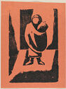 A hand printed woodcut image of a woman holding a small child