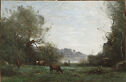 Painting of cows in pasture with trees and figures