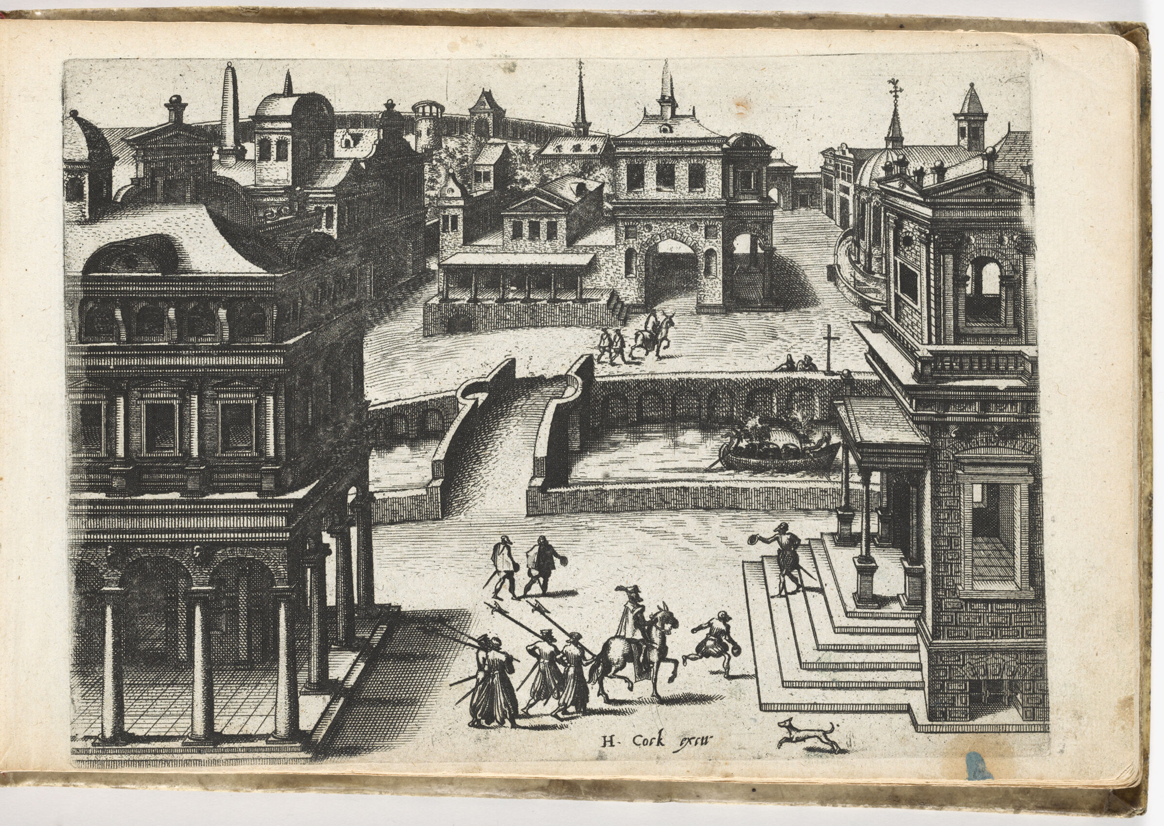 Bird's-Eye View Of A Town With Palaces And A Canal, From The Steps Of A Building In The Right Foreground A Man Is Greeting A Rider On Horseback (N.h.)