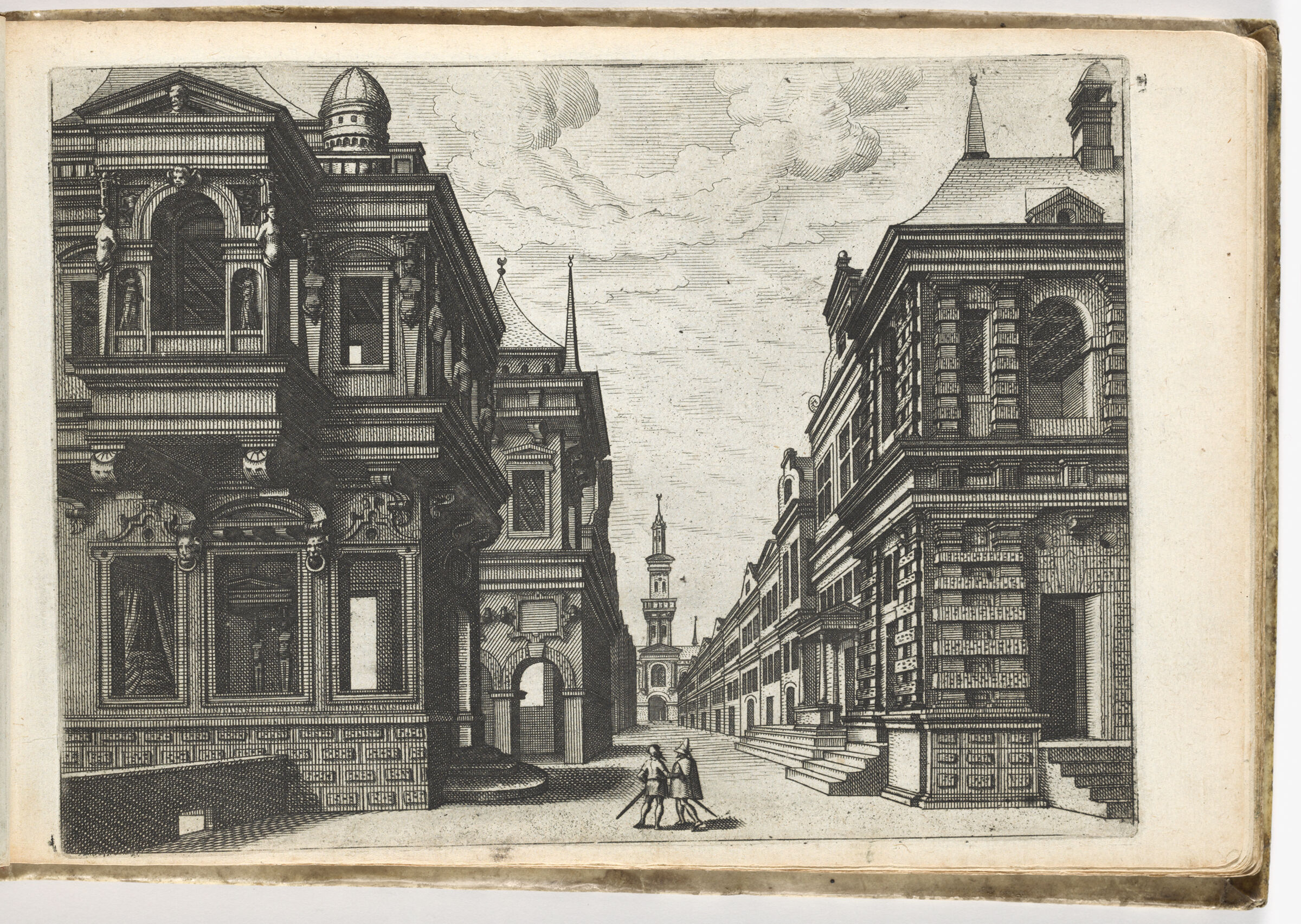 View Of A Street With Houses On Both Sides, In The Left Foreground A Palace
