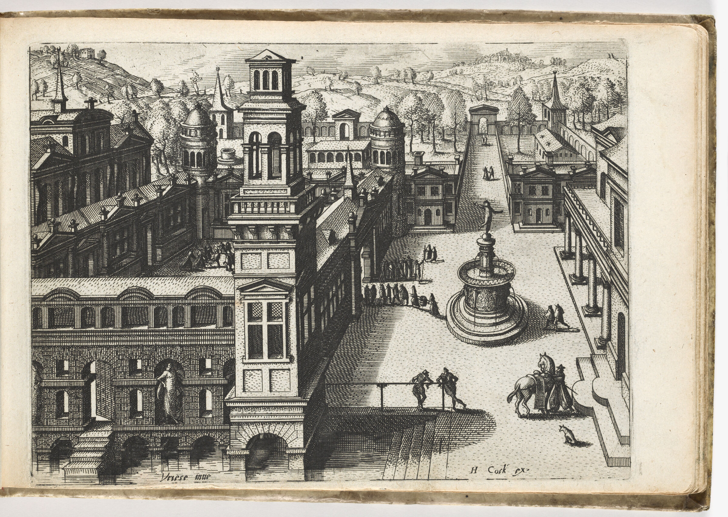 Bird's-Eye View Of A Palace And A Square With A Fountain (N.h.)