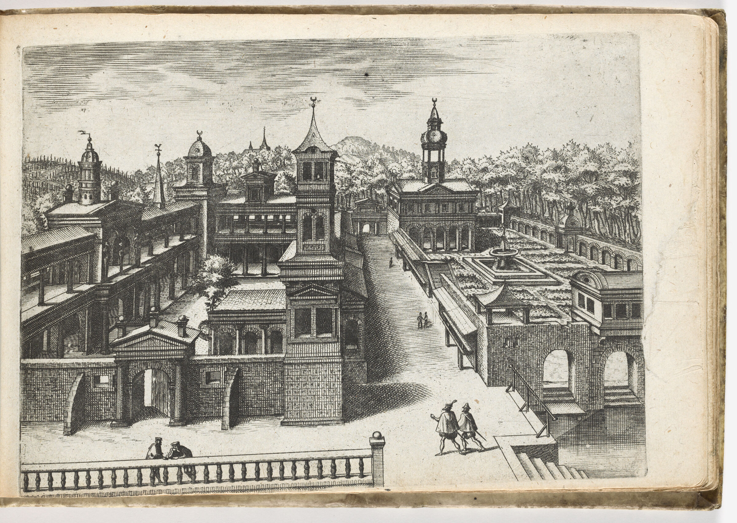View Of A Palace With Inner Courtyard On The Left And Facing Garden With Fountain (N.h.)