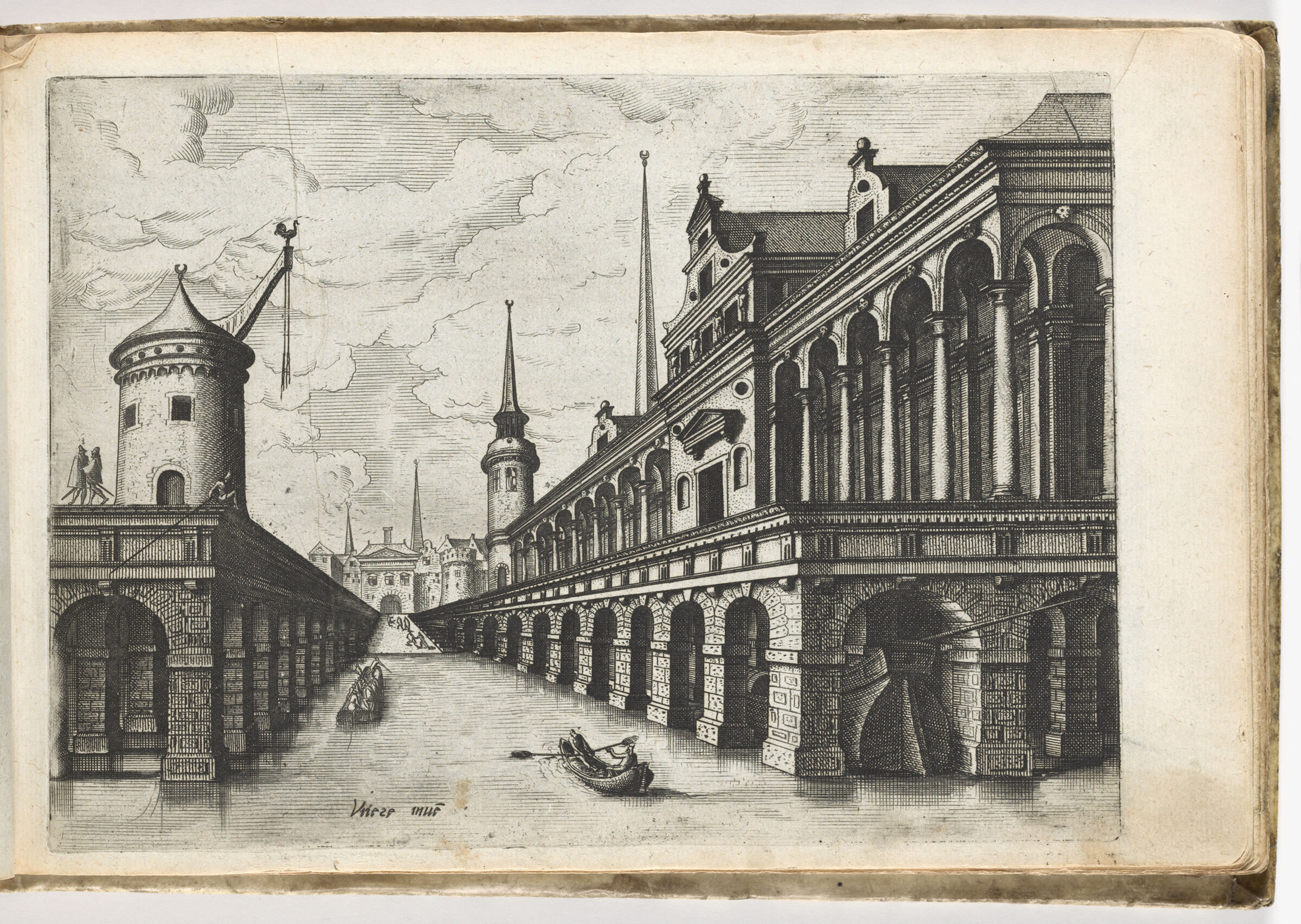 View Of A Harbor-Canal, On The Left A Crane And On The Right A Colonnaded Building (N.h.)