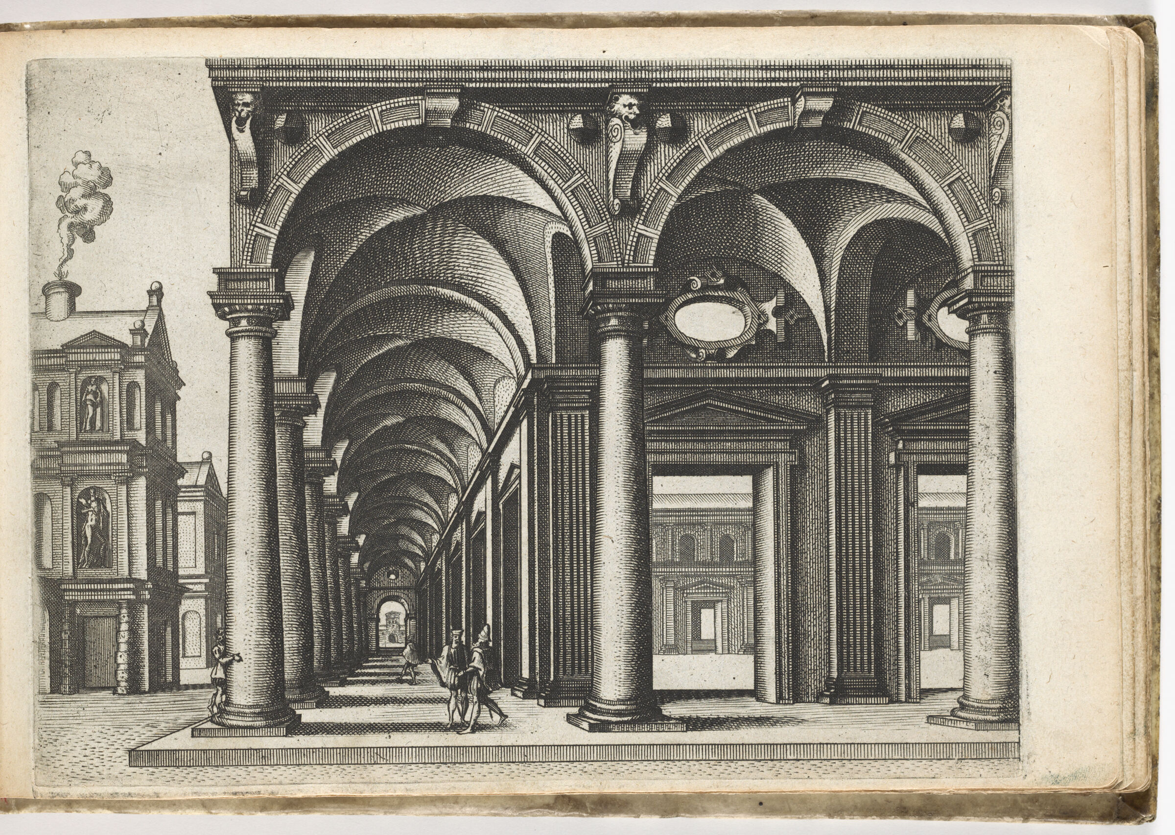 Colonnade With Columns Of The Tuscan Order Surrounding A Courtyard, On The Left A Two Storey Townhouse
