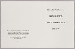 Reconstructing The Original: Czech Abstractions 1922-1935
