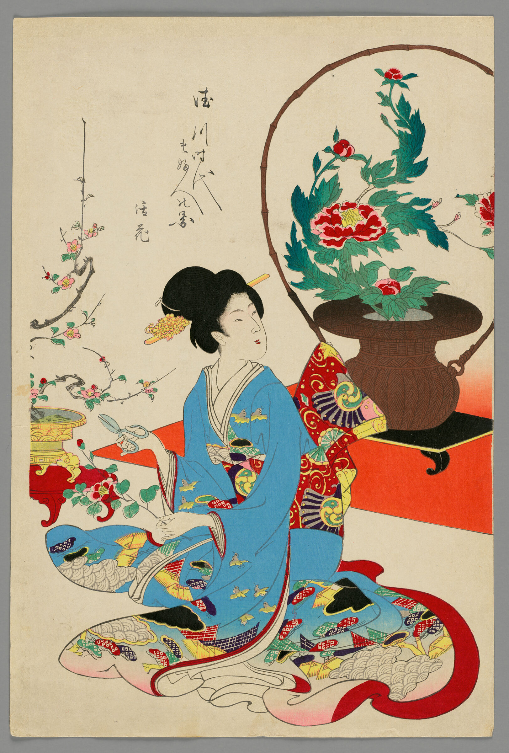 Arranging Flowers (Ikebana), From The Series The Appearance Of Upper-Class Women Of The Edo Period (Tokugawa Jidai Kifujin No Sugata)