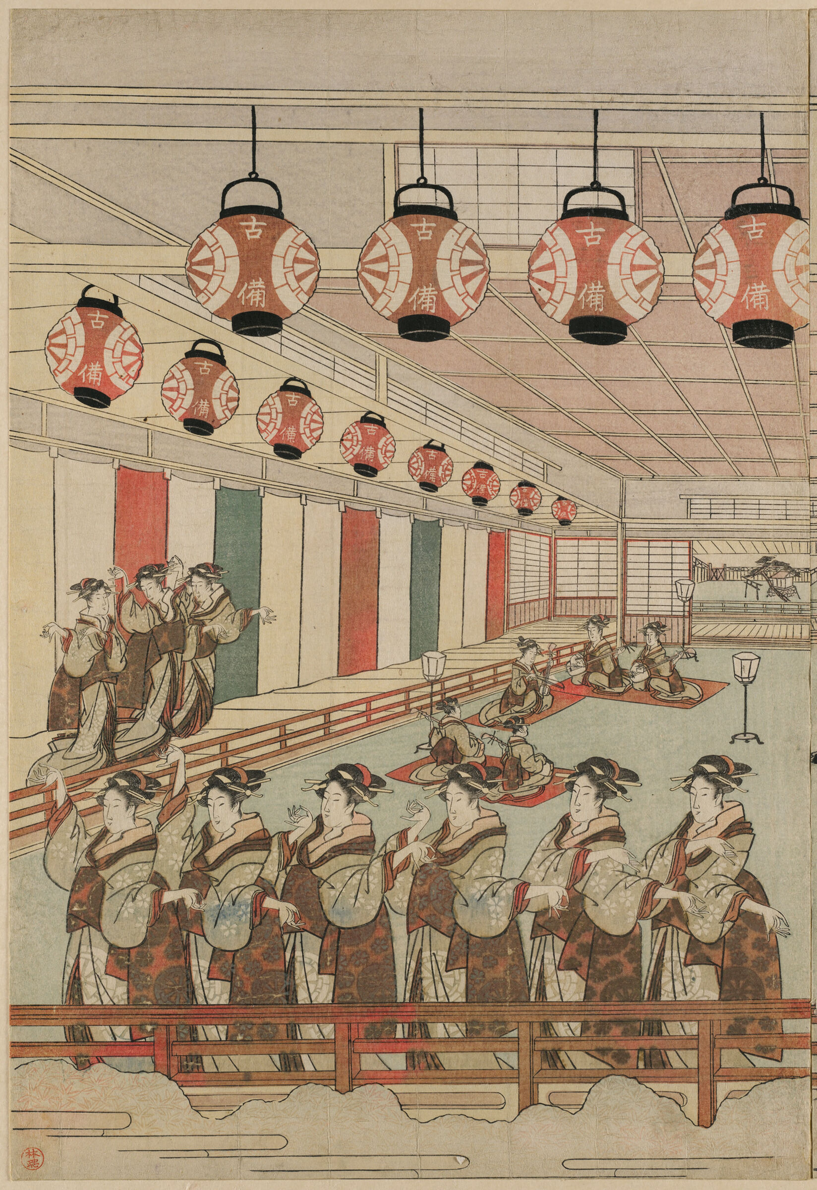 Perspective View Of Dancers In An Interior