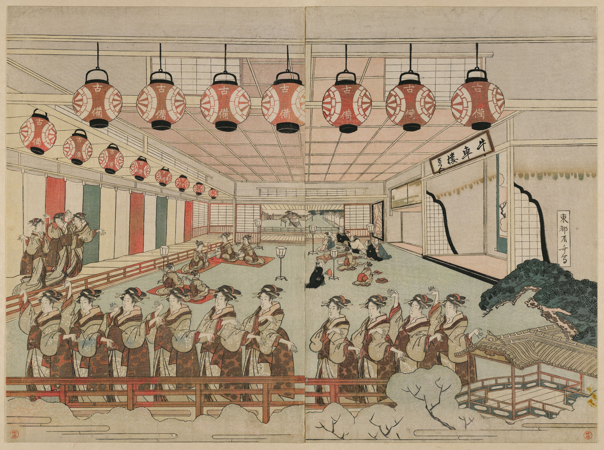 Diptych: Perspective View Of Dancers In An Interior