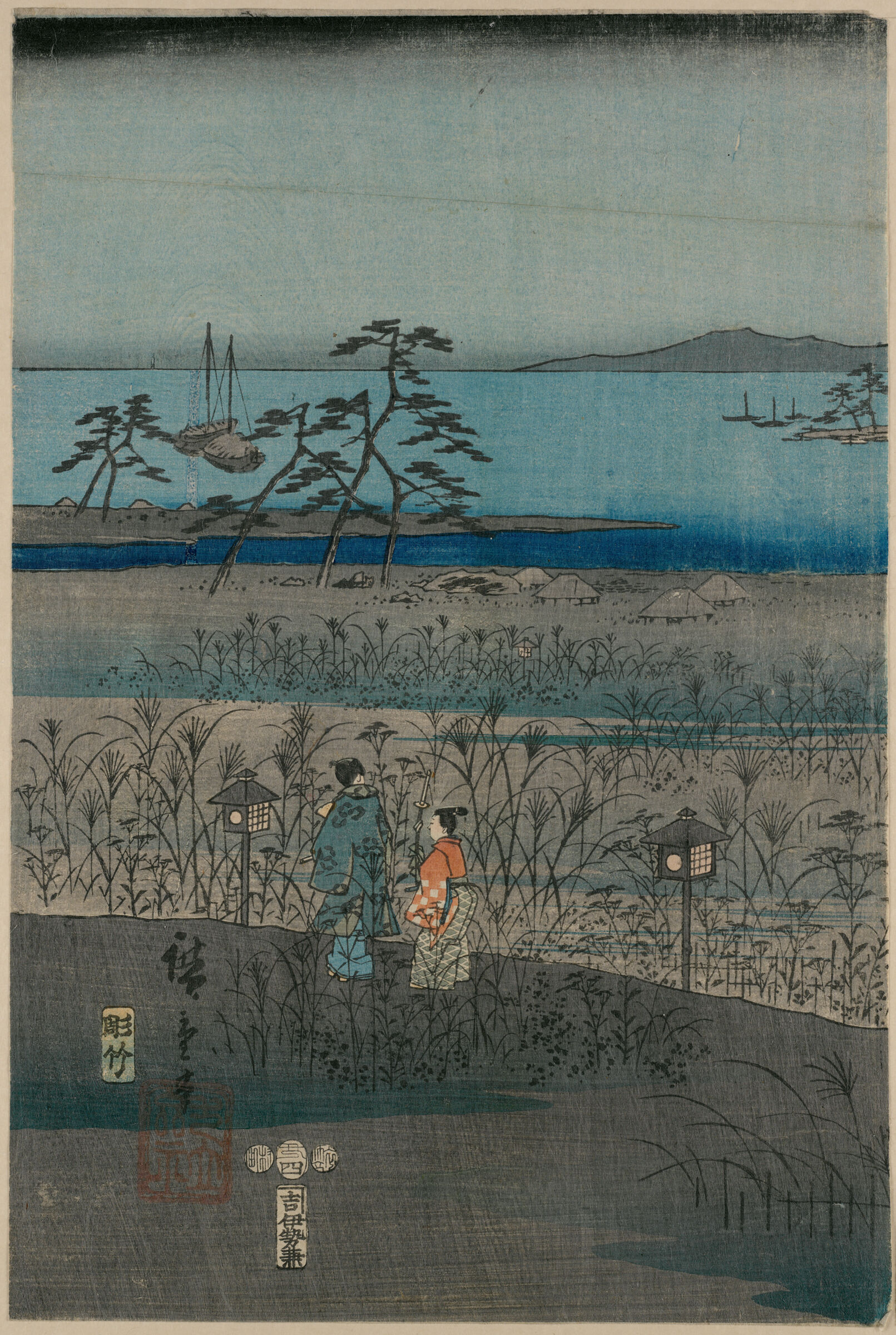 Furyū Genji: Akashi (Hiroshige Landscape, Kunisada [Main] Figures)