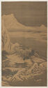 Brown-toned hanging scroll with painting of mountains and water