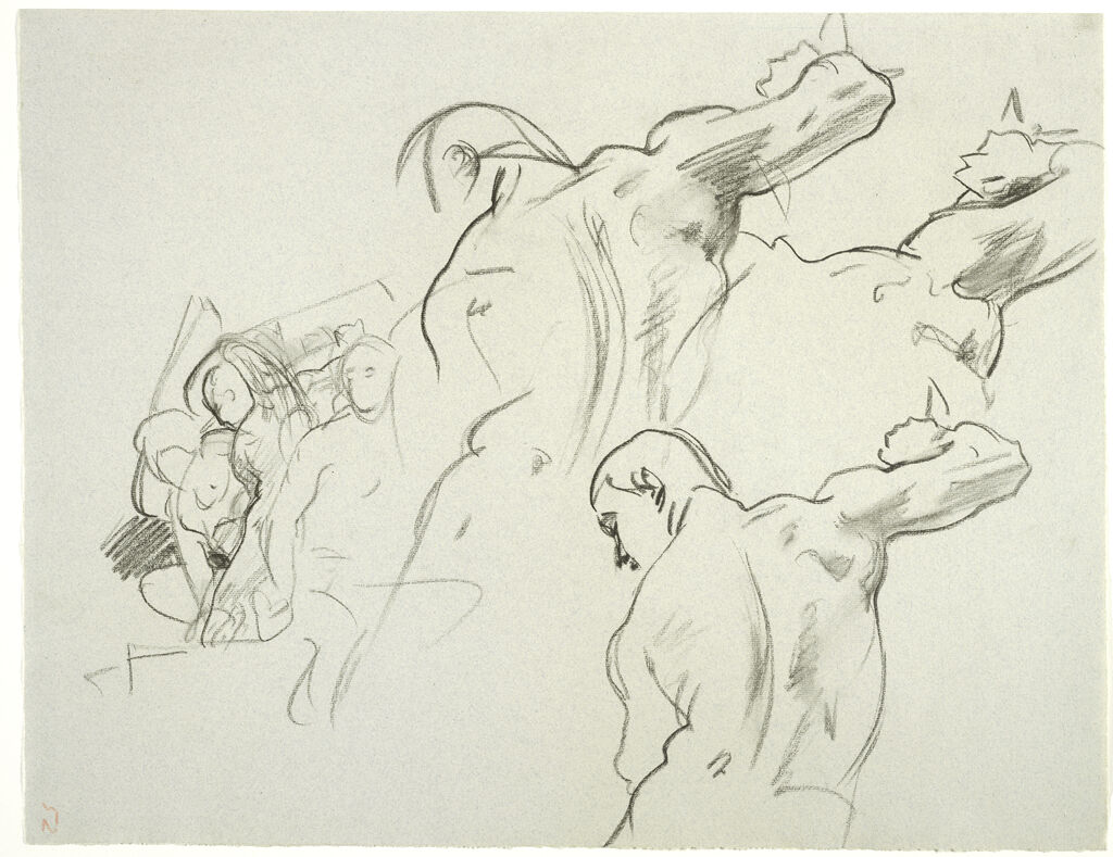 Three Figure Studies For Second Angel At Left; Study Of Group Of Angels At Left, 