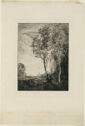 Print of figures and trees with city in the distance