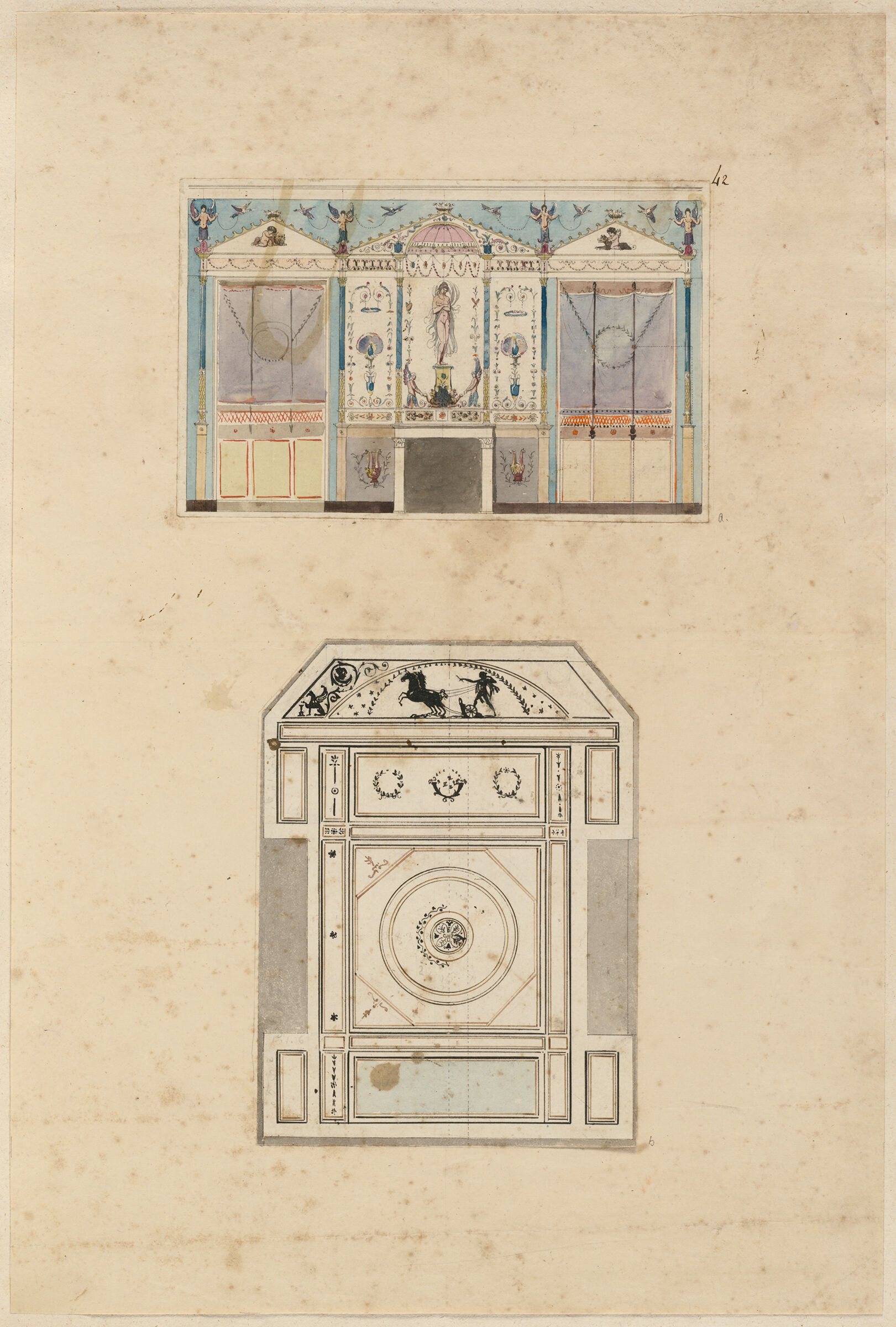 Elevation Of The Fireplace Wall Of A Boudoir